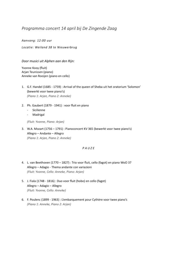 Programma 14 April Zingende Zaag