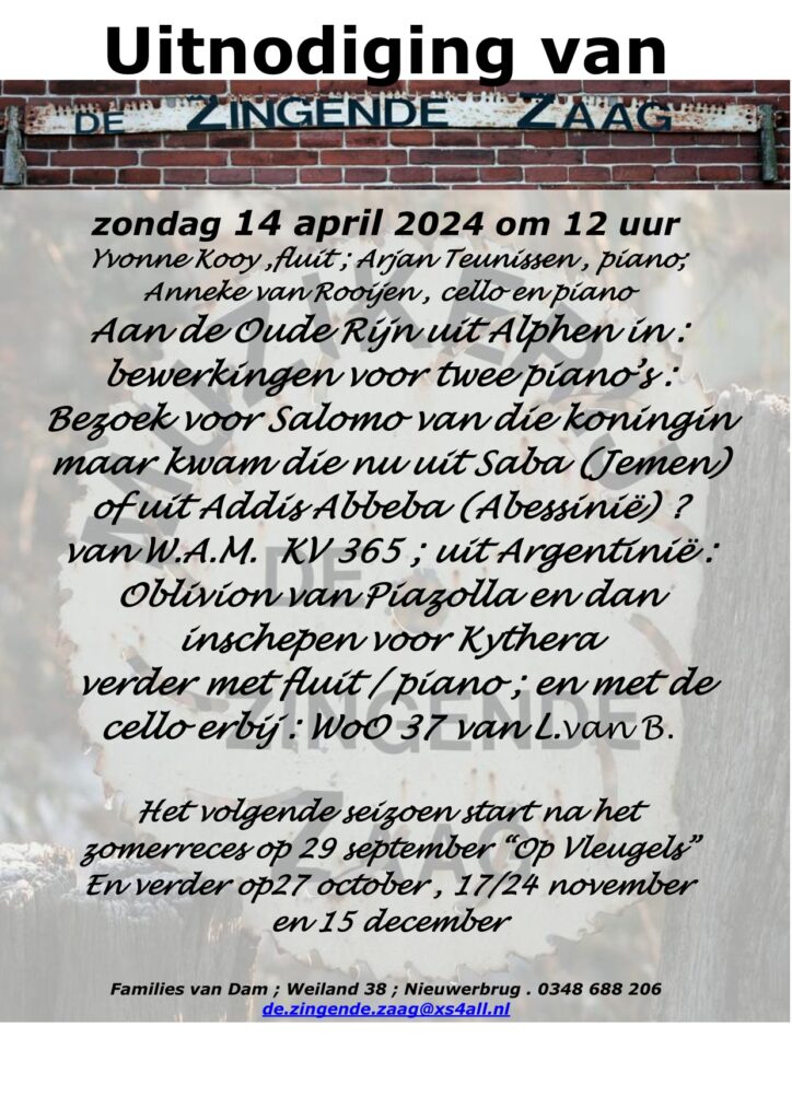 Concert 14 april Zingende Zaag