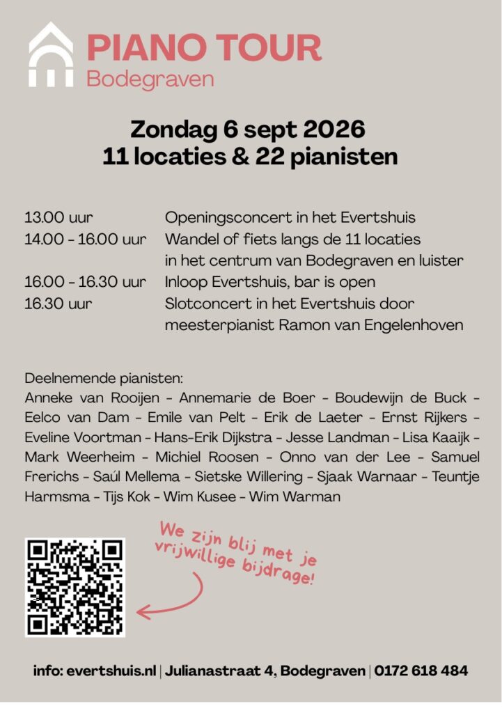 Programma en deelnemers Pianotour Bodegraven 2026